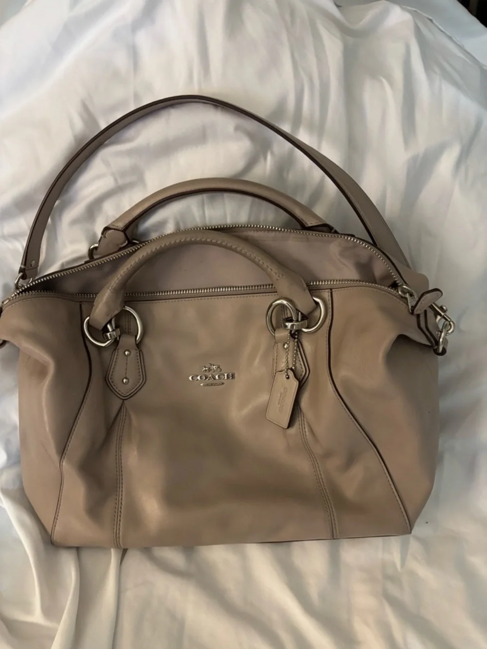 Coach Beige Leather Satchel with Top Handles - Picture 1 of 4